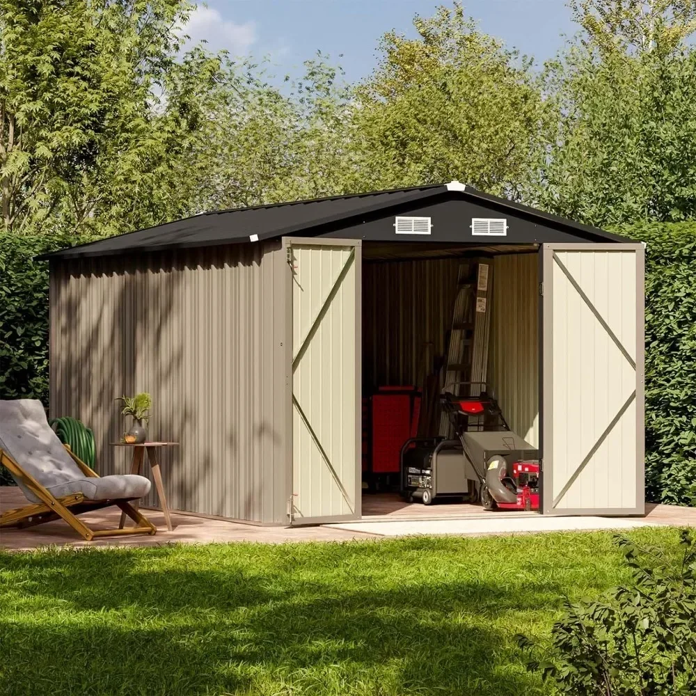 

Outdoor Storage Shed, Steel Yard Shed with Design of Lockable Doors, Utility and Tool Storage , 8' X 12' Metal Storages Sheds