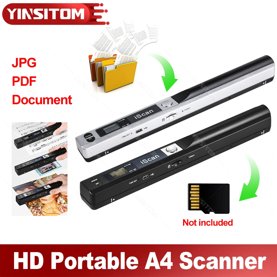 IScan01 Portable A4 Document Reader Scanner 900DPI For Contract Books Office Business Handheld Mobile Scanners JPG PDF Format