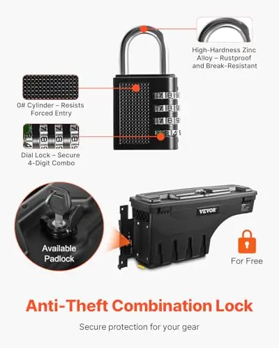 Truck Bed Storage Box, Lockable with Pas Padlock, 6.6 Gal/25 L ABS Wheel Well Tool Box, Waterproof and Durable, Compatible with