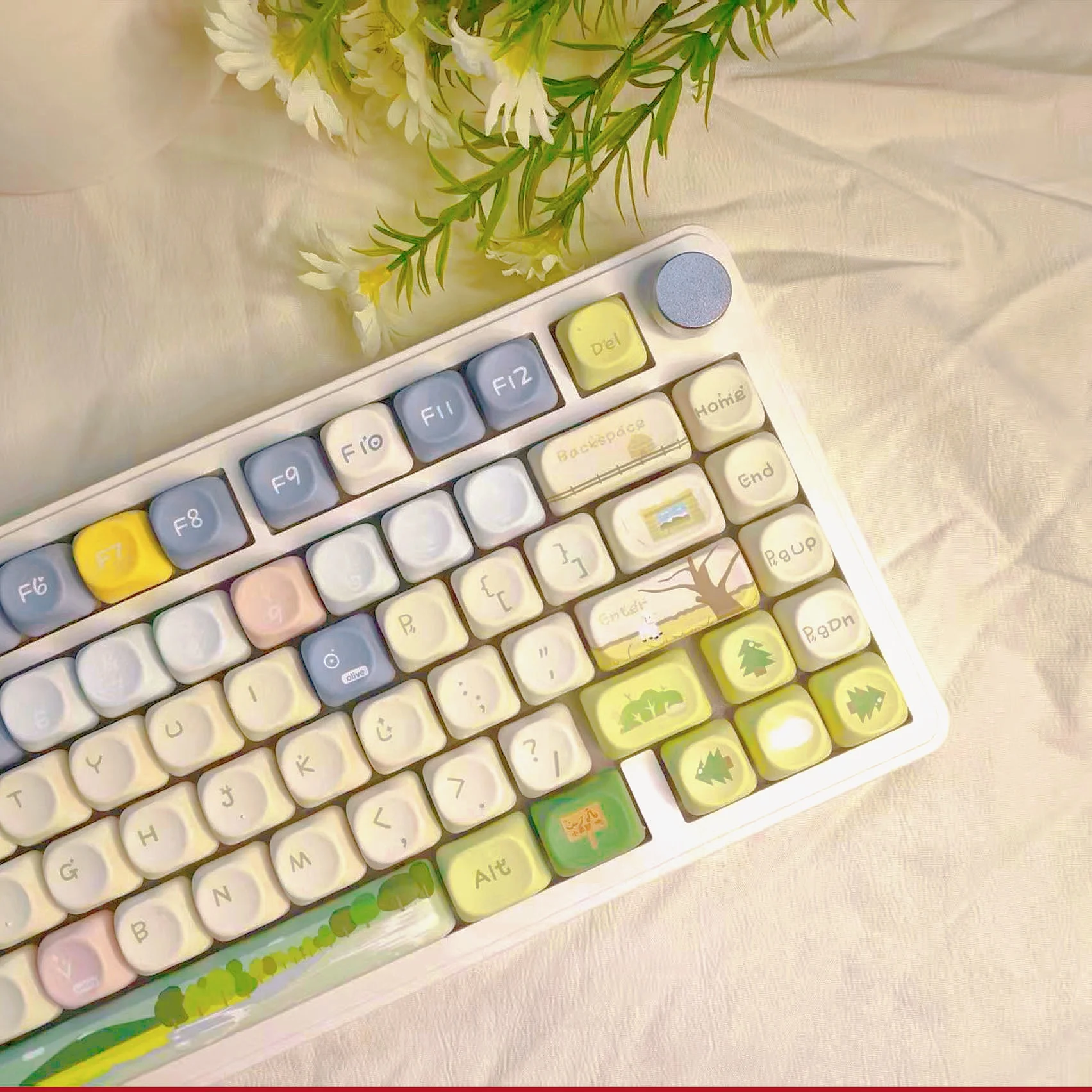 

Rainbow Forest Theme 130 Keys PBT Keycaps Cute Custom Design Dye Sub Keycap MOA Profile for MX Switches Mechanical Keyboard
