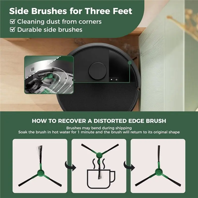 【مفجأة】مجموعة مكونة من 24 قطعة للمكنسة الكهربائية الروبوتية: فرشاة رئيسية واحدة، 6 أكياس غبار، 6 وسادات ممسحة، 4 مرشحات، 6 فرش جانبية وفرشاة تنظيف واحدة #3