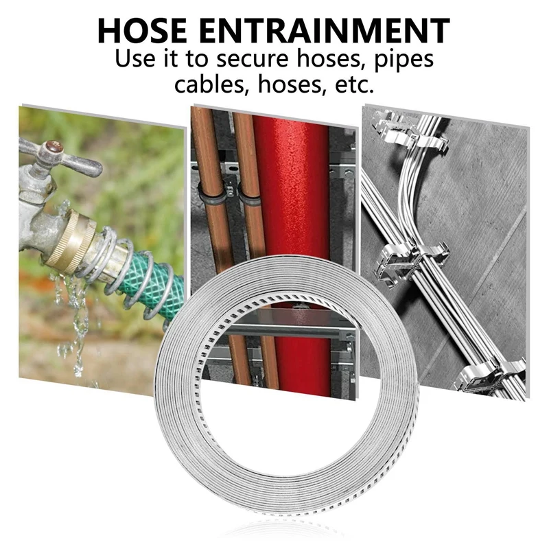 3X 304 Stainless Steel Worm Clamp Hose Clamp Strap With Fasteners Adjustable DIY Pipe Hose Clamp Ducting Clamp 11.5 Feet