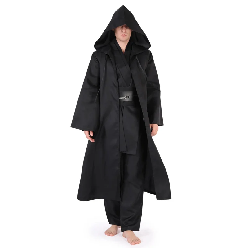 Cafele Halloween Tunic Costume Set Cosplay Outfit Jedi Knight Brown White Hooded Robe Obi Wan Black Cosplay Costume for Adult