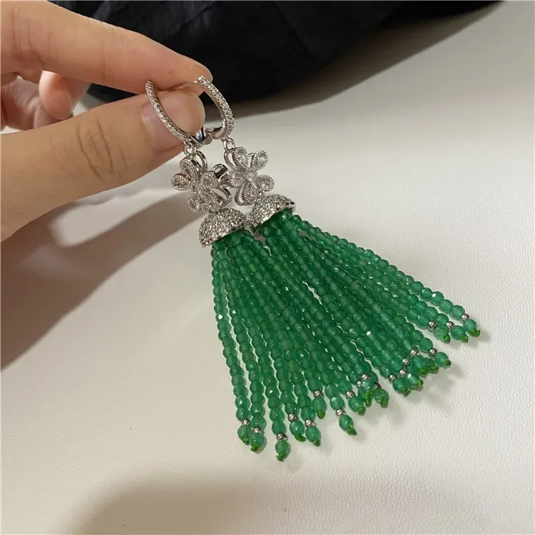 European American styles natural green faced jade micro inlay zircon accessories dangle earrings fashion jewelry