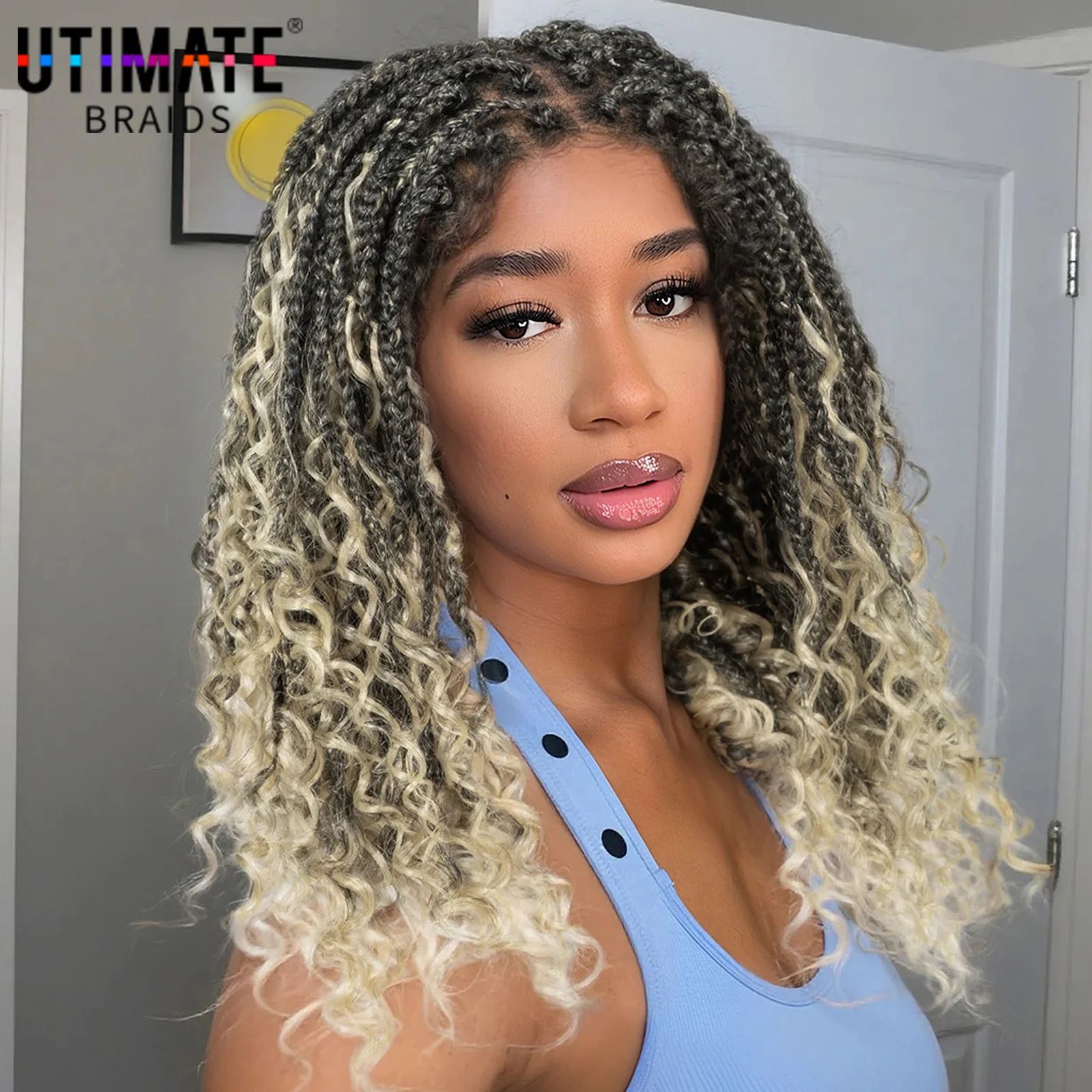 

16-дюймовые синтетические полные кружевные плетеные парики в стиле бохо, без узлов, косички, парик для чернокожих женщин, кружевной фронтальный африканский плетеный парик