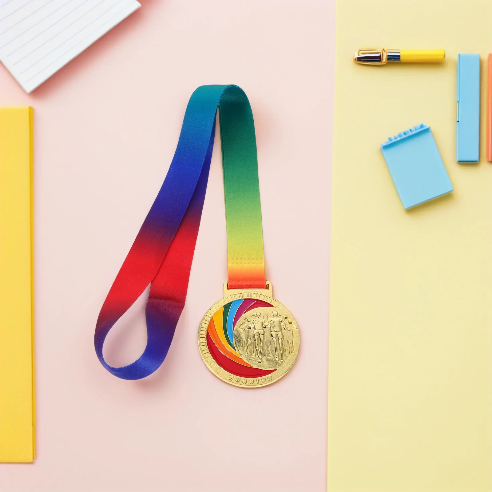 

2Pcs Childrens Gold Medals Zinc Alloy Running Awards School Medal Neck Lanyard Ribbons Sports Day Track Events Competition