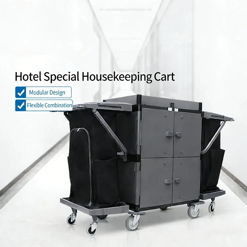 Hotel Plastic Janitorial Cleaning Cart Commercial Cleaning Housekeeping Trolley Room Service Cart on Wheels