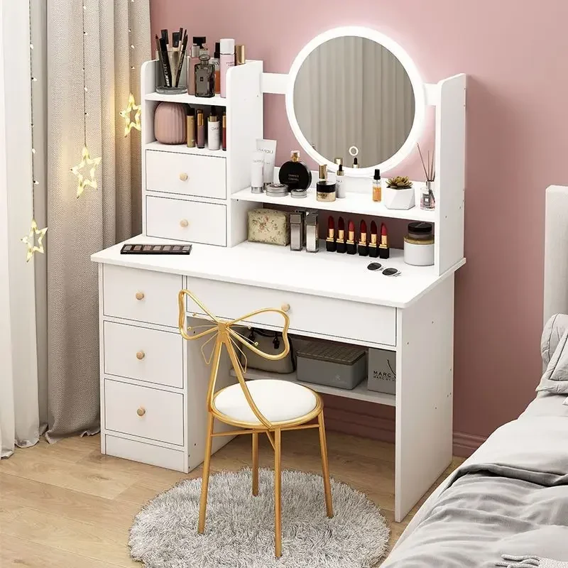 6 Drawers Makeup Vanity Table Set  LED Dressing Table Classic Make Up Dressing Cabinet Living Room Coiffeuse Bedroom Furniture