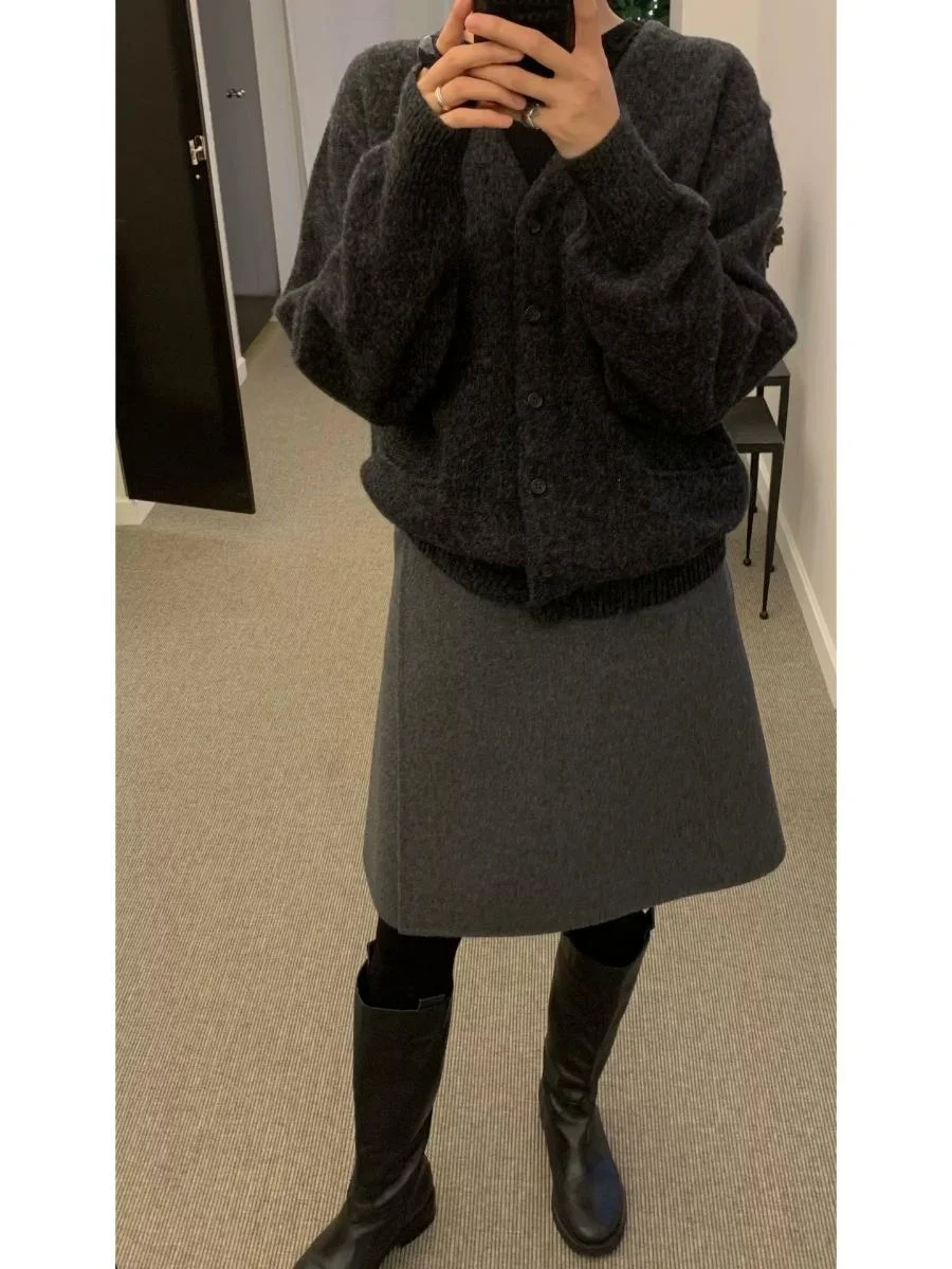

Hanrted Double Woolen A-Line Skirt for Women Thi Commuter Friendly Mid-Length Casual Sle