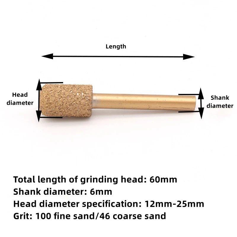 1Pcs 6mm Shank Cylindrical Brazed Diamond Grinding Head 12-20mm Round Head Polishing Abrasive Accessories Tool 46 100 Grit