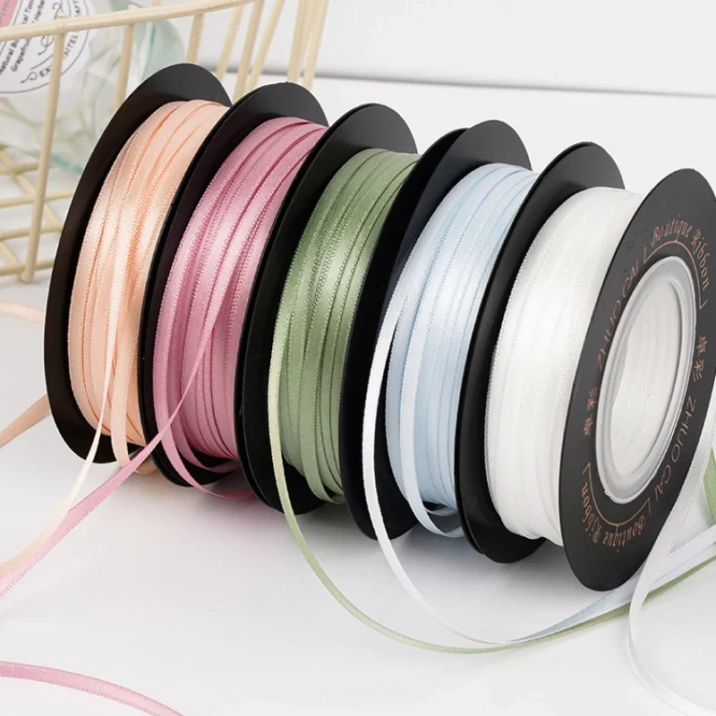 45meters/roll 3mm Satin Ribbon 100% Polyester High Quality Double Face Tapes Both Sides Satin and diy Glossy Bows Making 1/8\