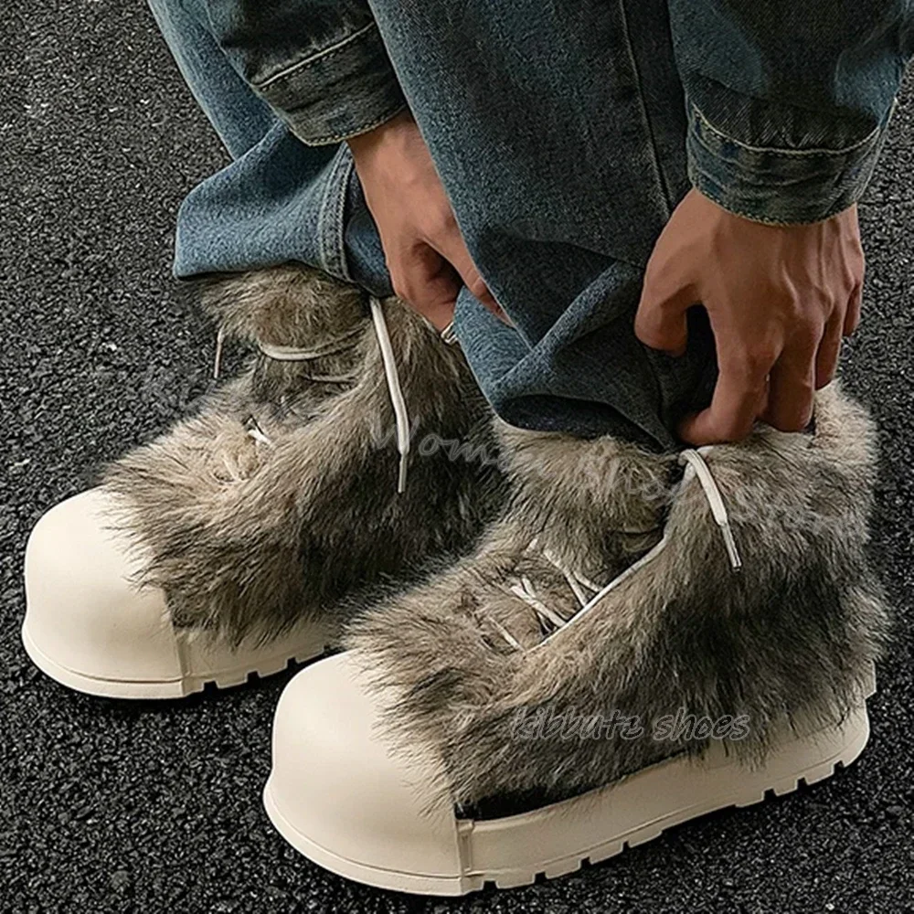 Furry Warm Winter Ankle Boots Snow Platform Round Toe Height Increasing Lace-Up Women Shoes Newest Fashion Novelty Sexy Concise