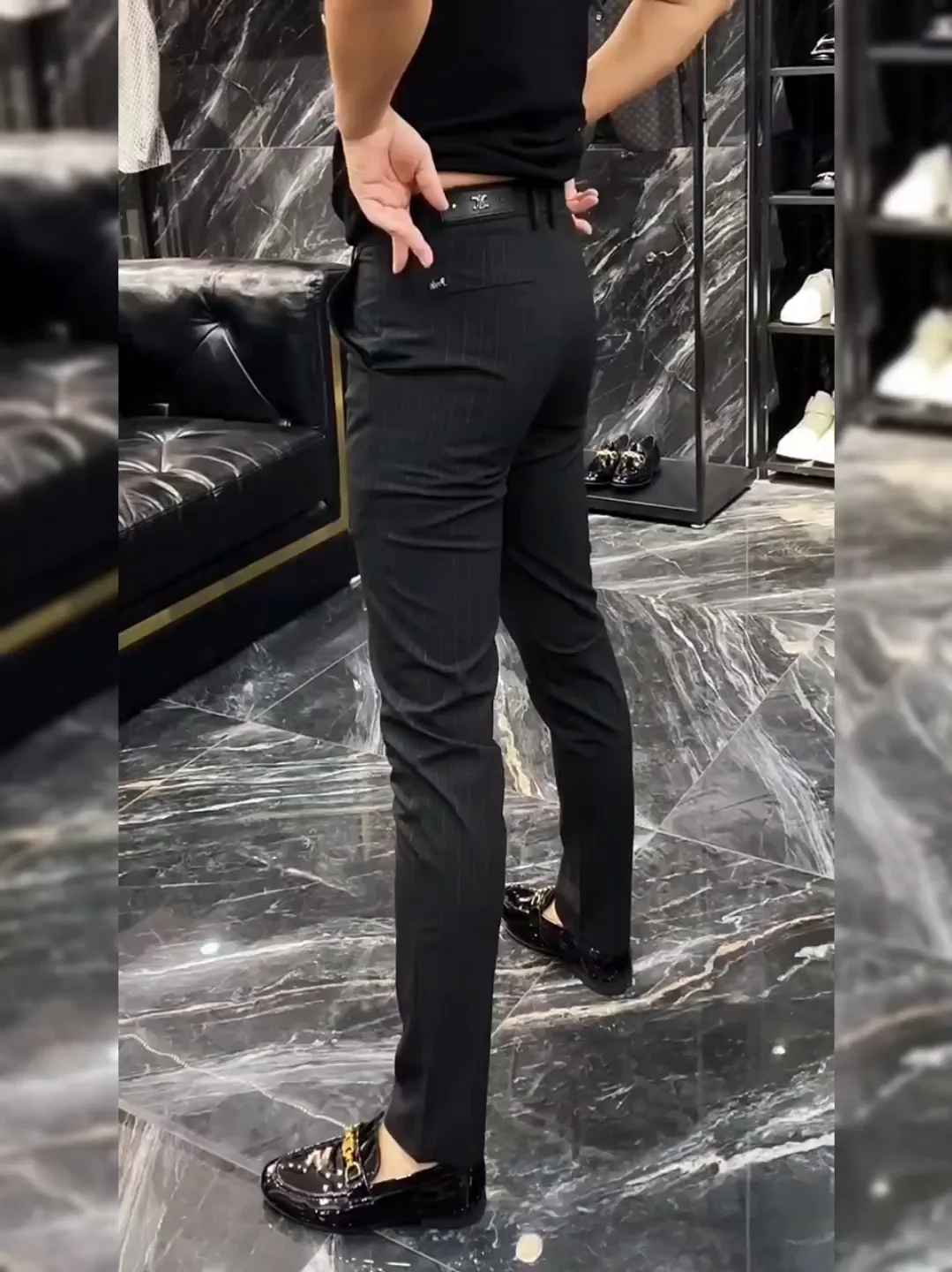 

Мужские облегающие полосатые повседневные брюки, модные прямые брюки, удобные европейские брюки M