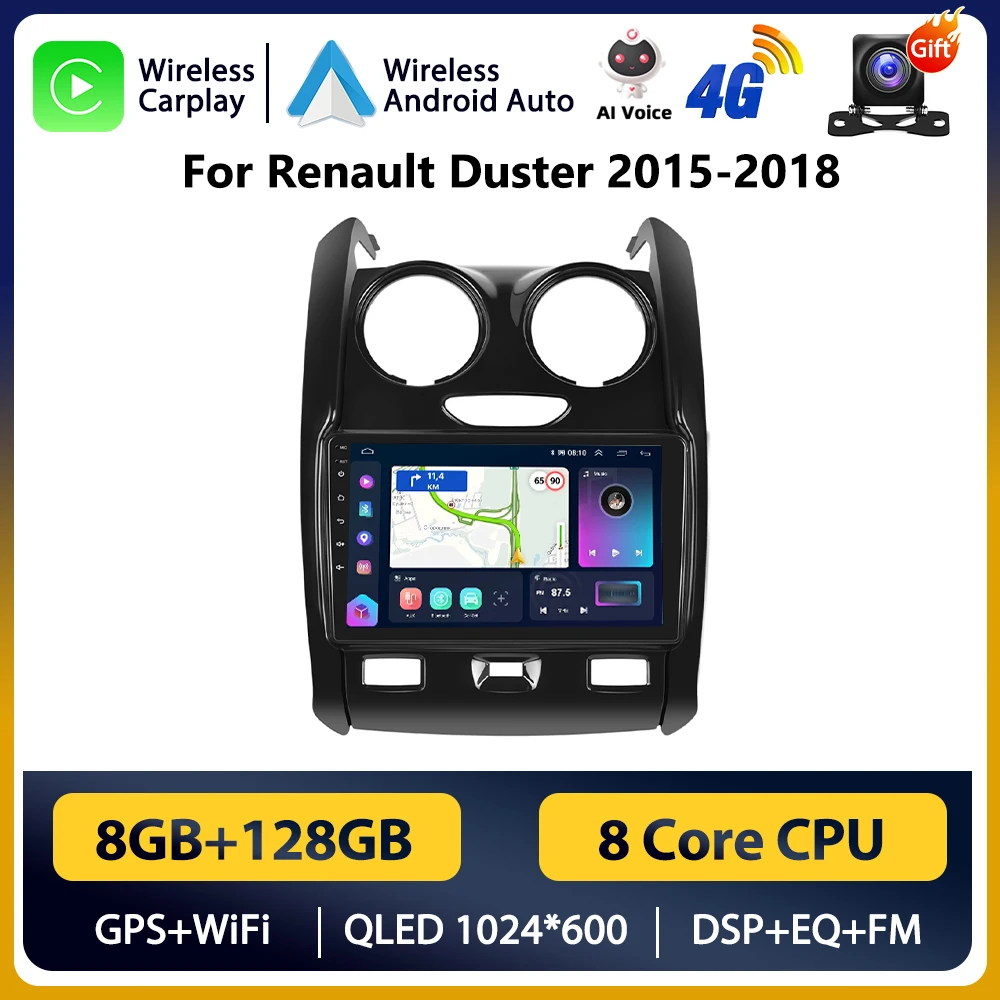 Podofo Draadloze Android Carplay Auto voor Renault Duster 2015-2018 Auto Multimedia Speler Autoradio 2Din WIFI Stereo