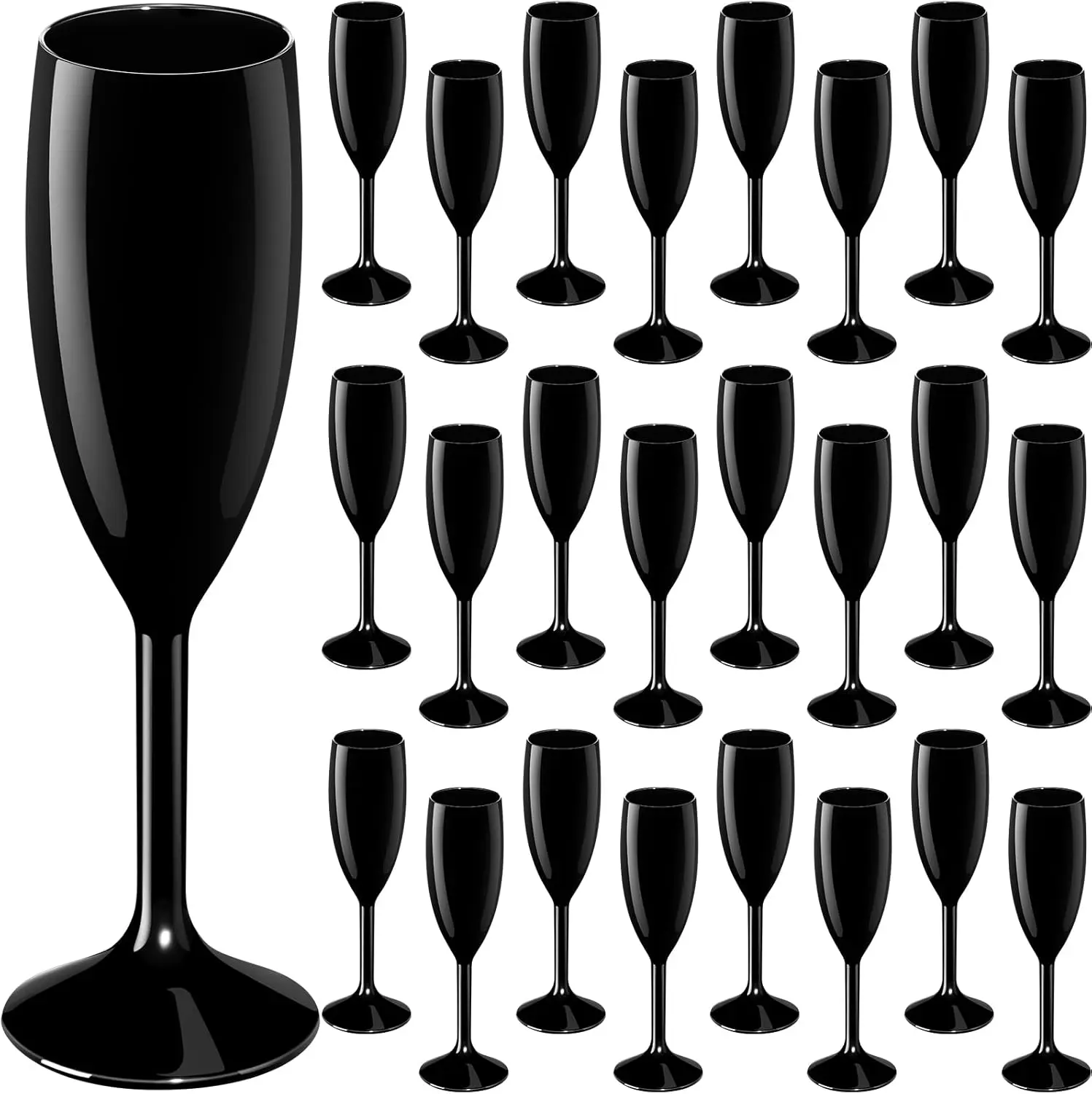 

24 Pcs Black Acrylic Champagne Flutes, 6 oz Plastic Wine Glasses for Wedding Party Events