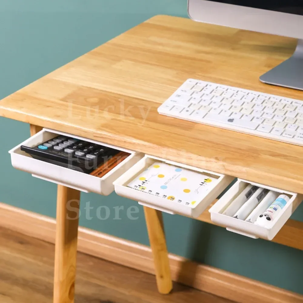 Self Adhesive Under Desk Drawer Organizer Hidden Storage Box Pull Out Pencil Tray Punch Free Holder Office Workspace Stationery