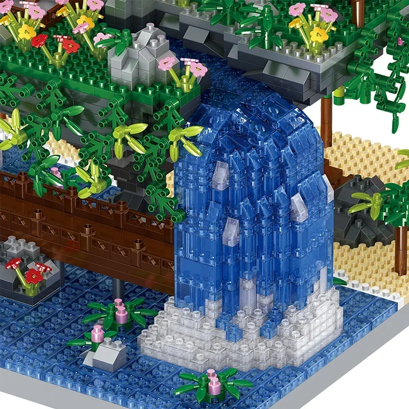 Casa sull'albero Mattoni diamantati Sakura Building Blocks Giardino cinese Architettura Cascata Fai da te Assemblare Giocattoli Regalo per adulti 3320 pezzi