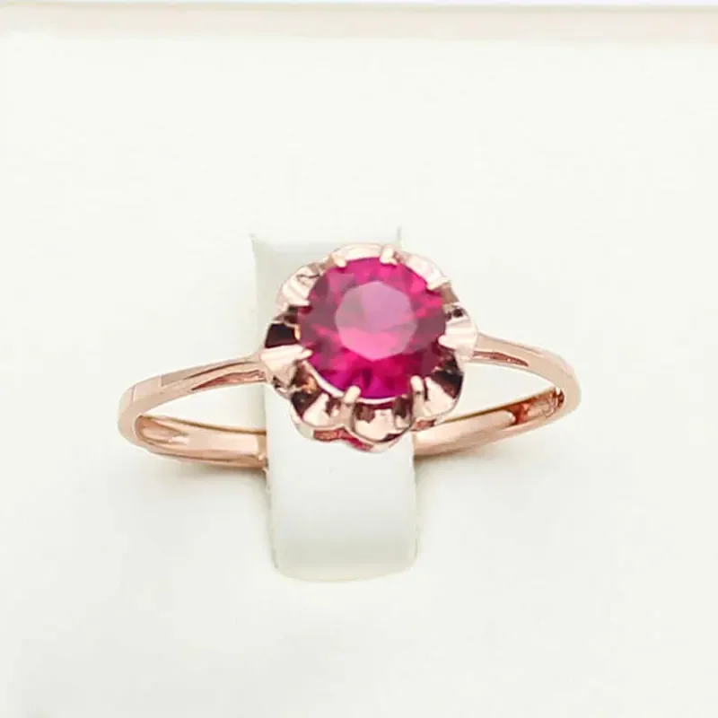 585 Purple Gold 14K Rose Gold Ruby Flower Live Ring Rings for Women Exquisite Charm Wedding Jewelry for Couples Mothers Day Gift