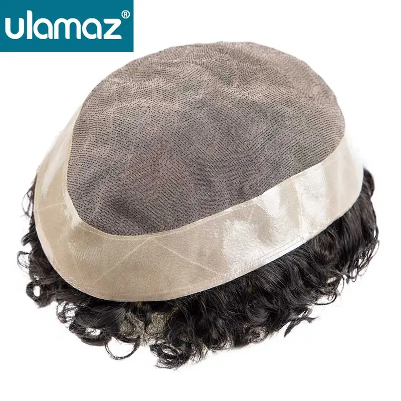 Long-Lasting Curly Mono Wig Double-Knots Male Hair Prosthesis Men's Wigs Human Hair Curly Hair System For Man Toupee Hair Men
