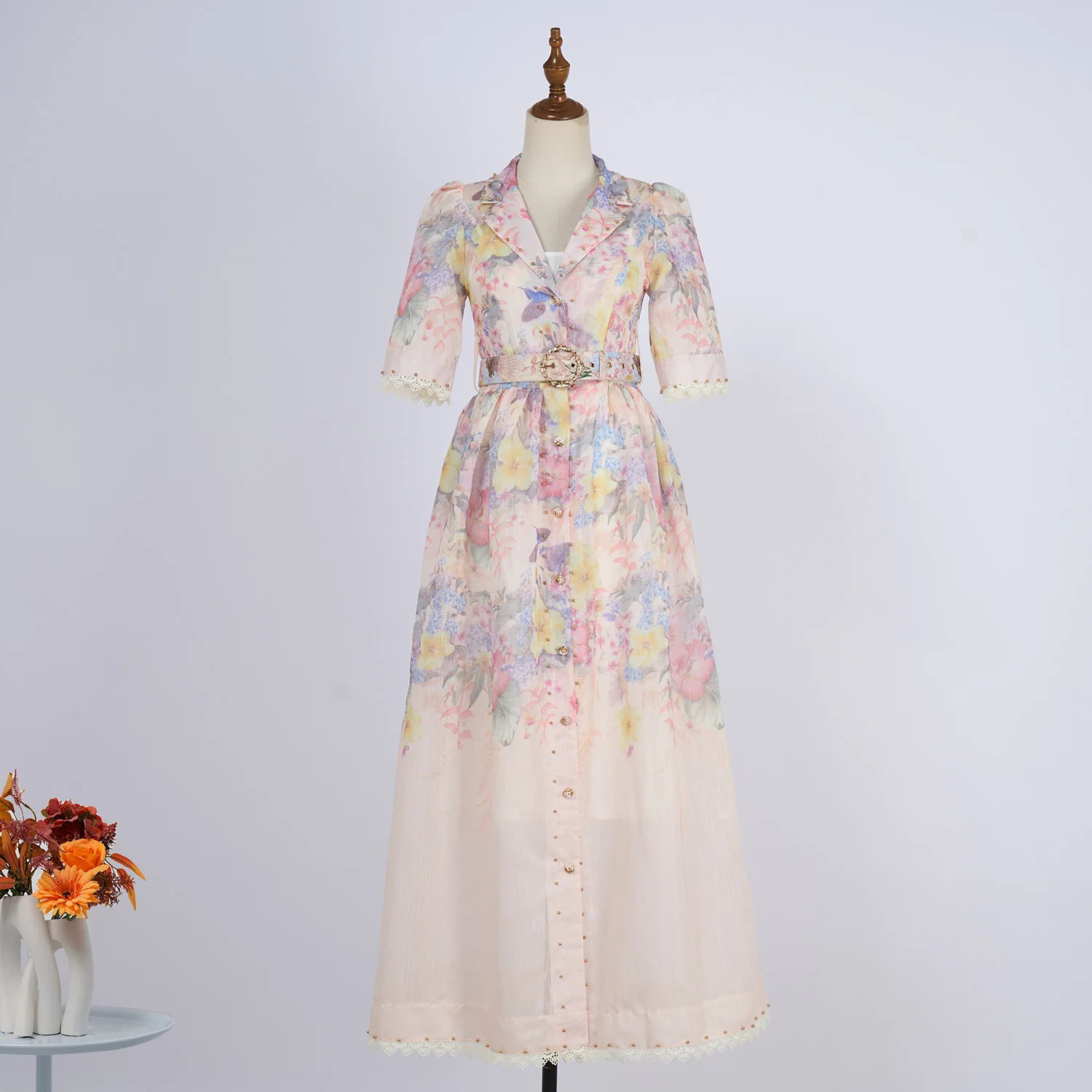

Women's dress suit collar short sleeve slim waist print