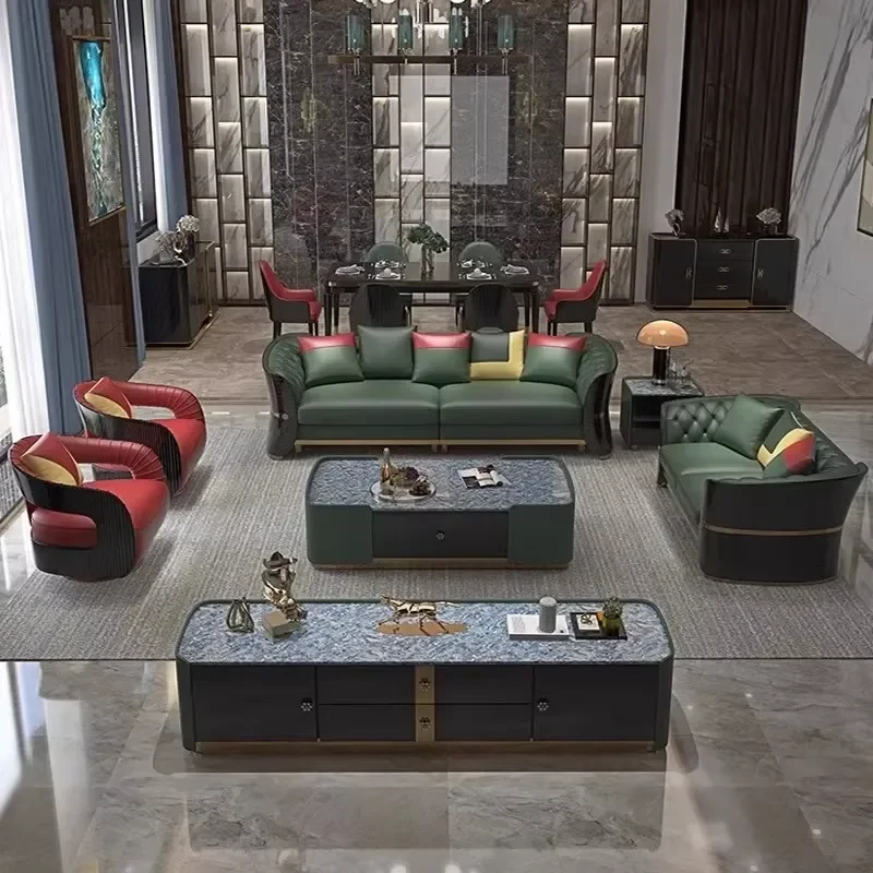 Factory Customized Leather Sectional Sofa Set for Modern Living Room Hotel & Basement Use-Convertible Home Furniture