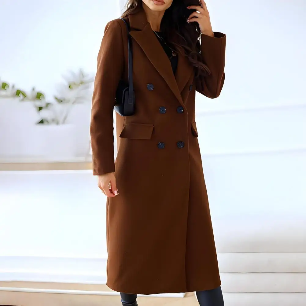 Lapel Button Women Wool Blends Coat Autumn And Winter Women's Double Breasted Long Sleeved Lapel Button Down Woolen Coat 2025
