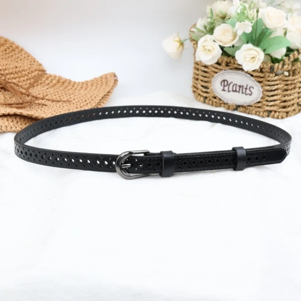 New PU Leather Women's Waist Belt Hollow Cutout Adjustable Slim Leather Belt Cutout Waist Belt for Dresses