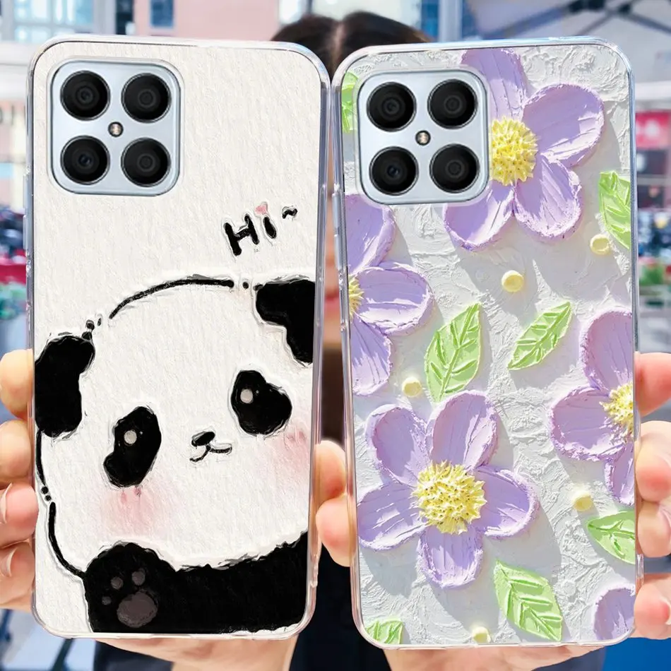 For Honor X8 Case HonorX8 4G TFY-LX1 TFY-LX2 TFY-LX3 Cute Panda Flower Painted Soft Silicone TPU Phone Cases