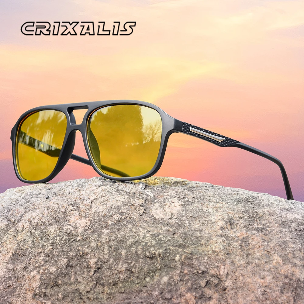 CRIXALIS Pilot Vintage Square Sunglasses Men Women Retro Driving Night Vision Sun Glasses Female Luxury Designer Shades UV400