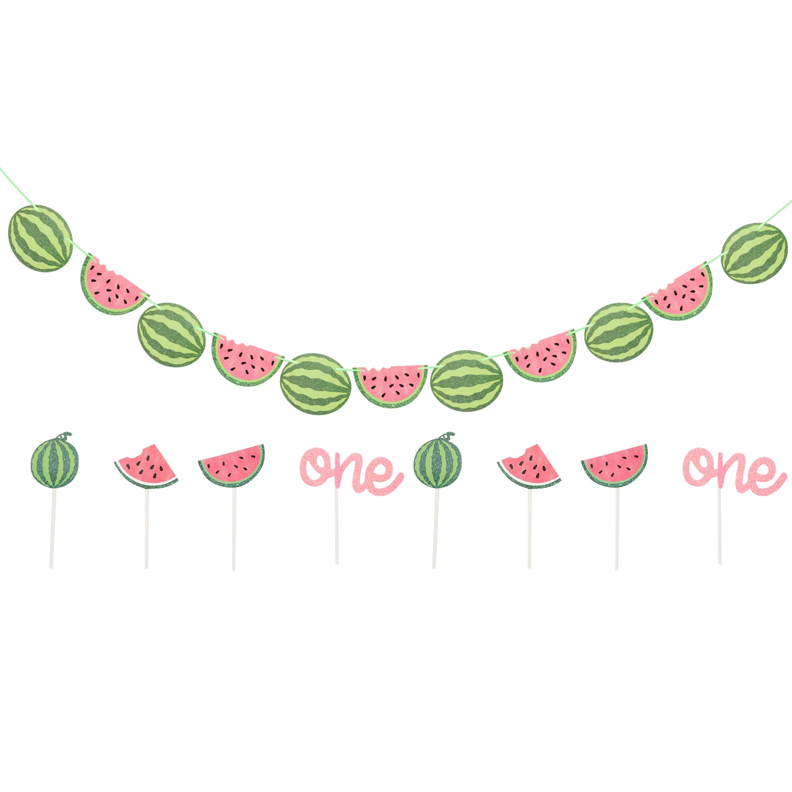 

1 set Watermelon Party Decorations Fruit Theme Cake Picks Banner Summer Birthday Supplies Sturdy Practical Lovely