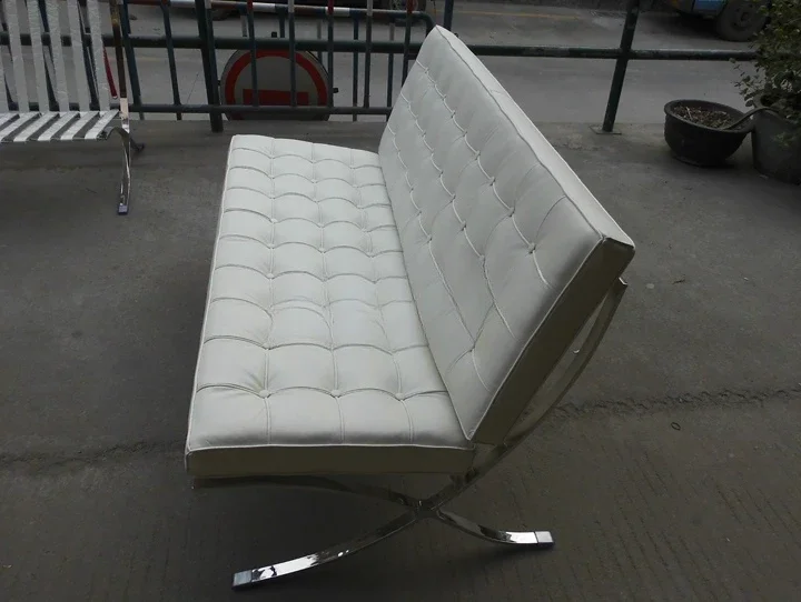 CL3001 Double Seat - Imported Genuine Leather White/Red/Dark Brown Barcelona Chair Two Seat Sofa