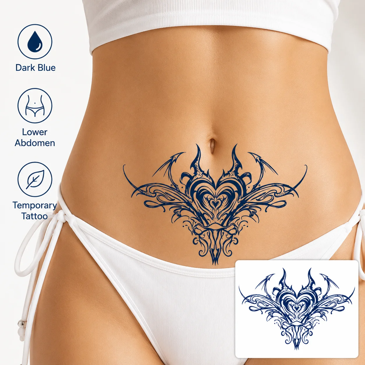 Herbal Juice Disposable Tattoo Sticker, Temporary Tattoo for Lower Abdomen, Dark Blue Waterproof Body Art for Women, Easy Apply