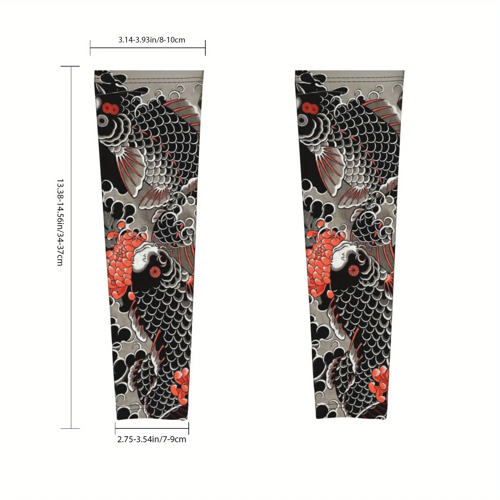 Arm Sleeve Featuring A Collision of Traditional Tattoo Patterns Black Carp Playing Among Red Chrysanthemums with Trendy Design