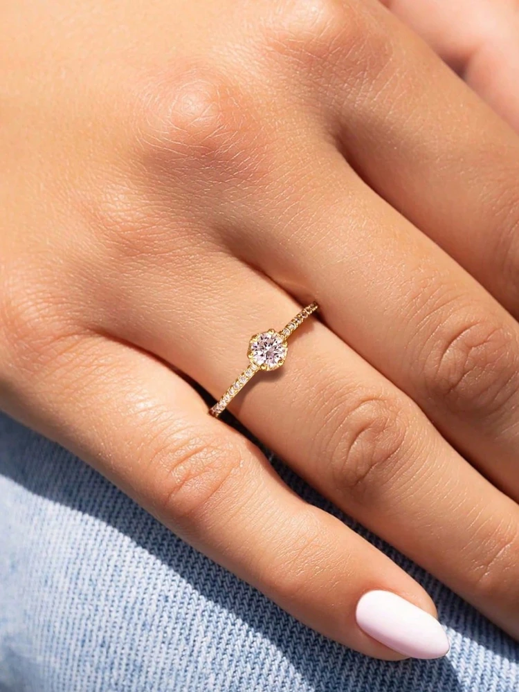 Sparkling 0.4CT Classic Real Moissanite Diamond Engagement Rings For Women Gift Wedding Fashion Elegant Top Quality Jewelry