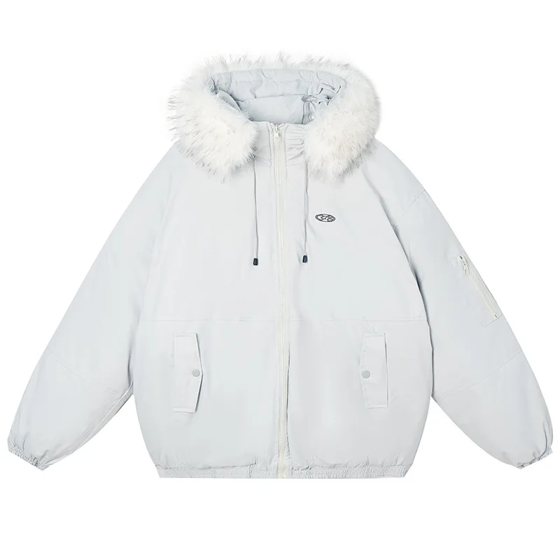 Retro gola destacável neve parka com capuz jaquetas inverno engrossado quente solto casual algodão-acolchoado jaqueta parkas roupas femininas