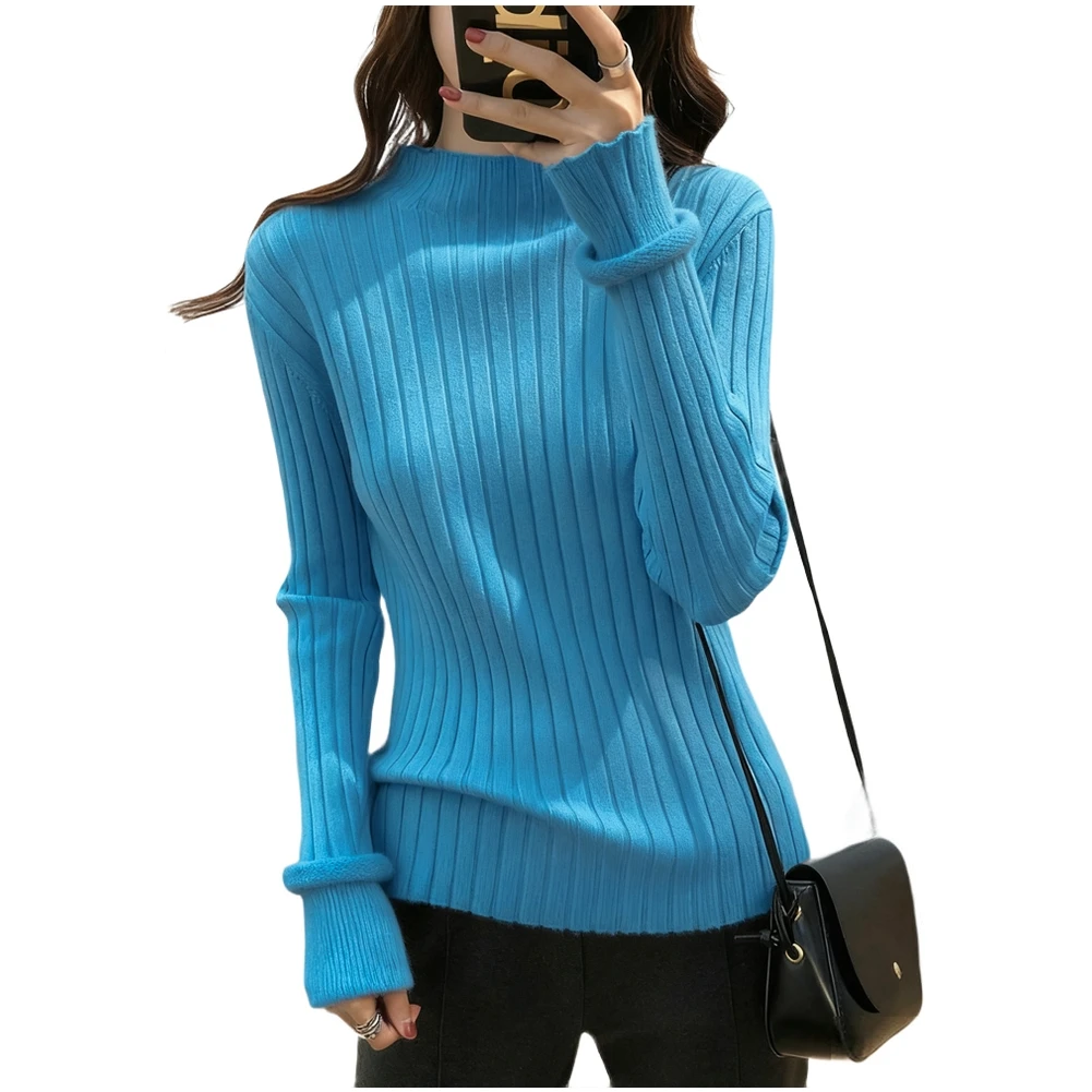 سترات نسائية بقصة ضيقة بلوفر محبوك بنصف رقبة عالية للسترة مناسبة للحفلات غير الرسمية والارتداء اليومي في أشهر البرودة