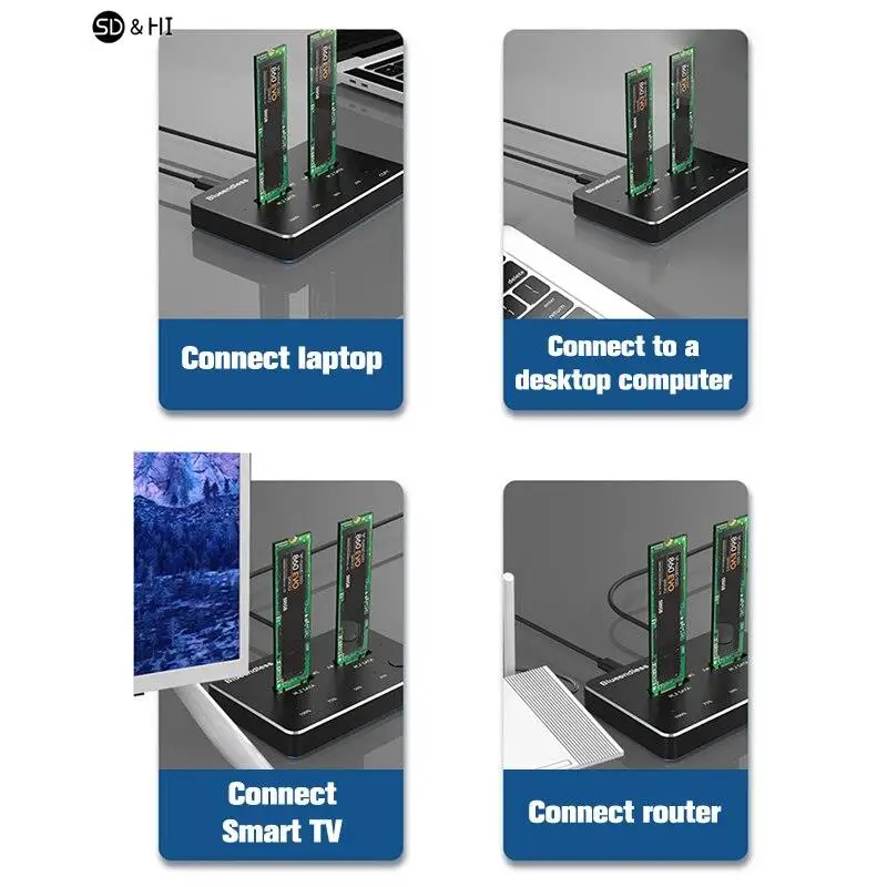 Imagem -04 - Caixa Externa Dual Bay Ssd Hard Disk Estação de Docking Calor Eficiente Função Clone Data Store Sata Ngff Nvme M.2