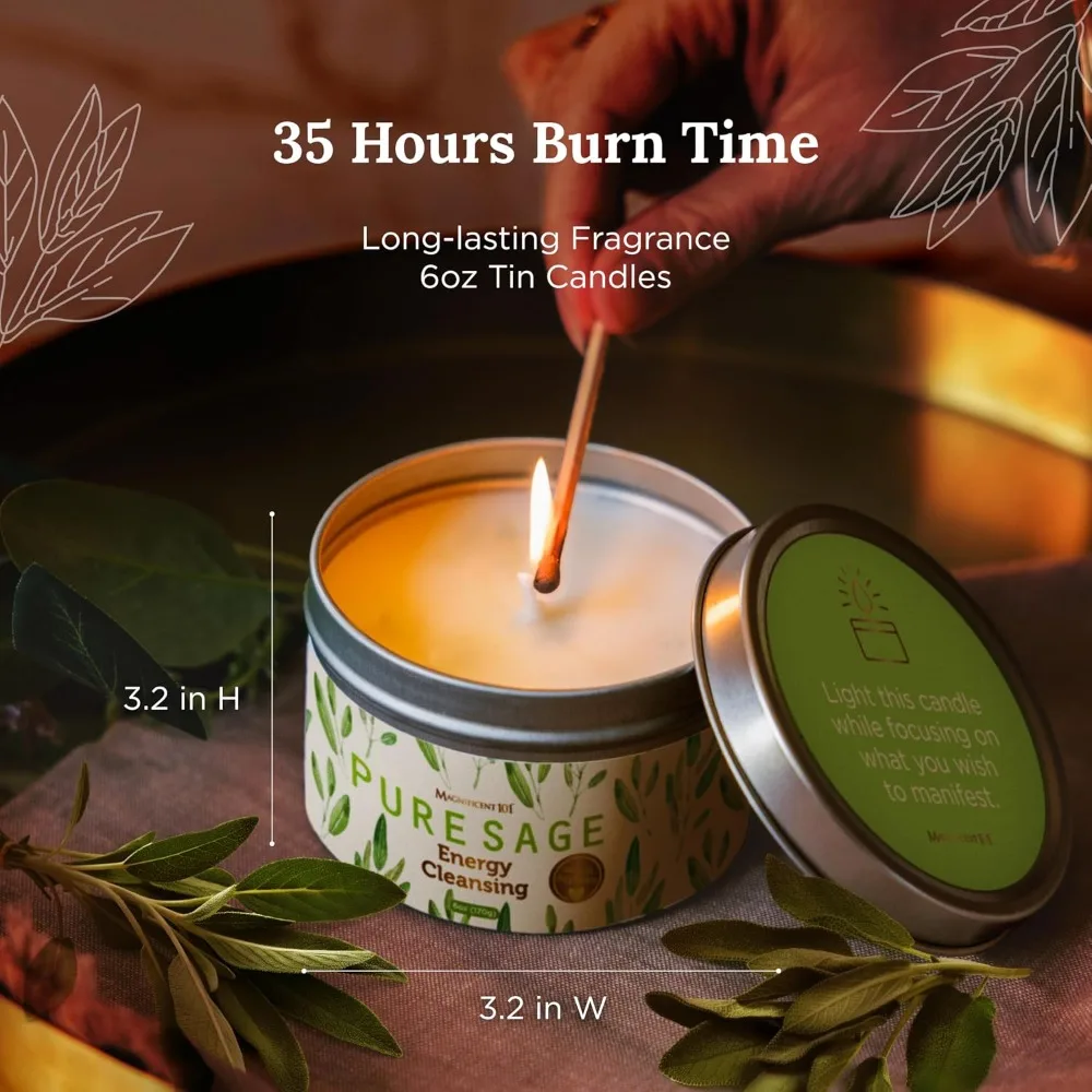Pure White Sage Soy Candle - 6 Oz, 35-Hour Burn, Organic & Natural for Cleansing & Calm view 3