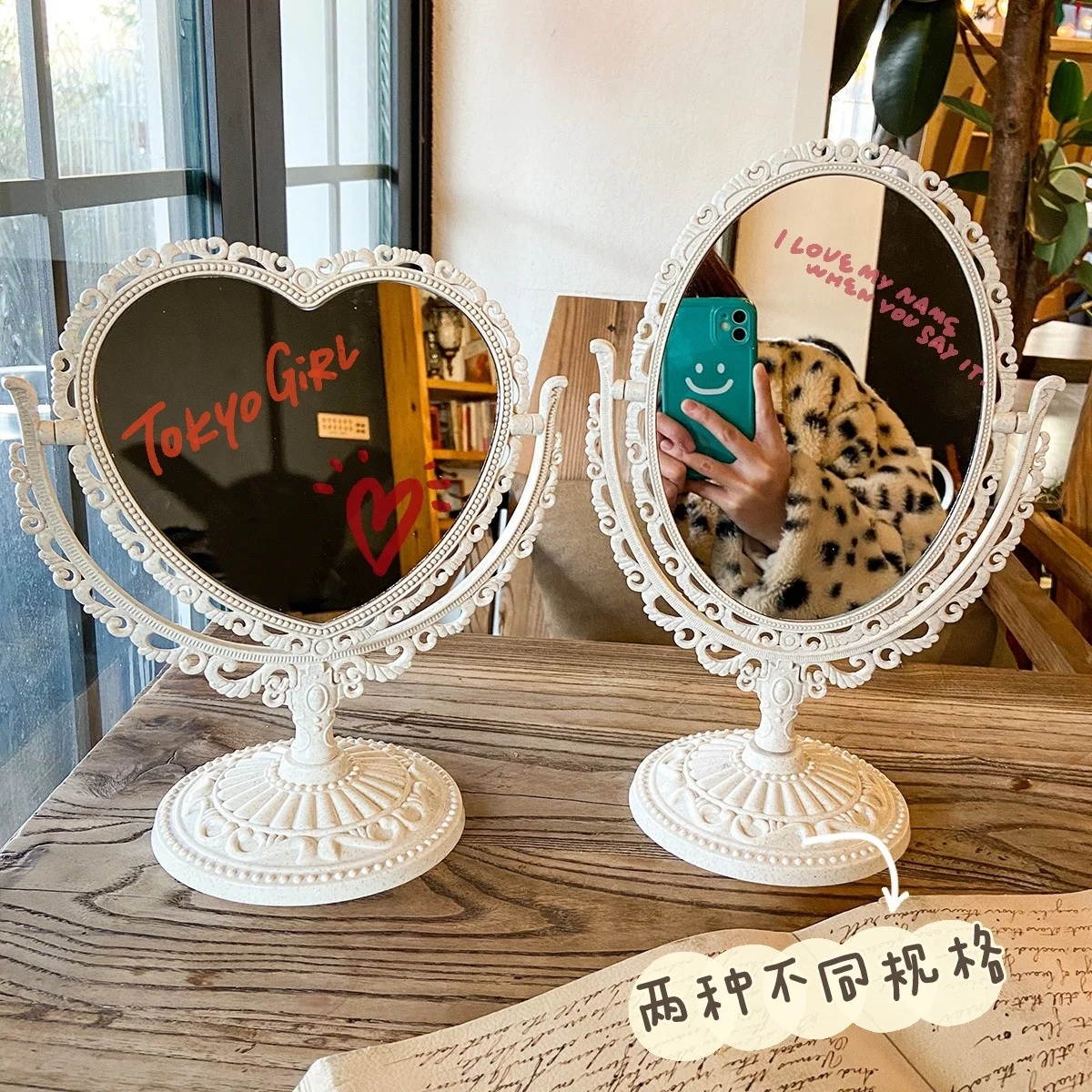 Dupla Face 360 °   Espelho de Maquiagem Retro Rotativo para Mesa, Ideal para Decoração de Quarto, Presente Ideal para Meninas