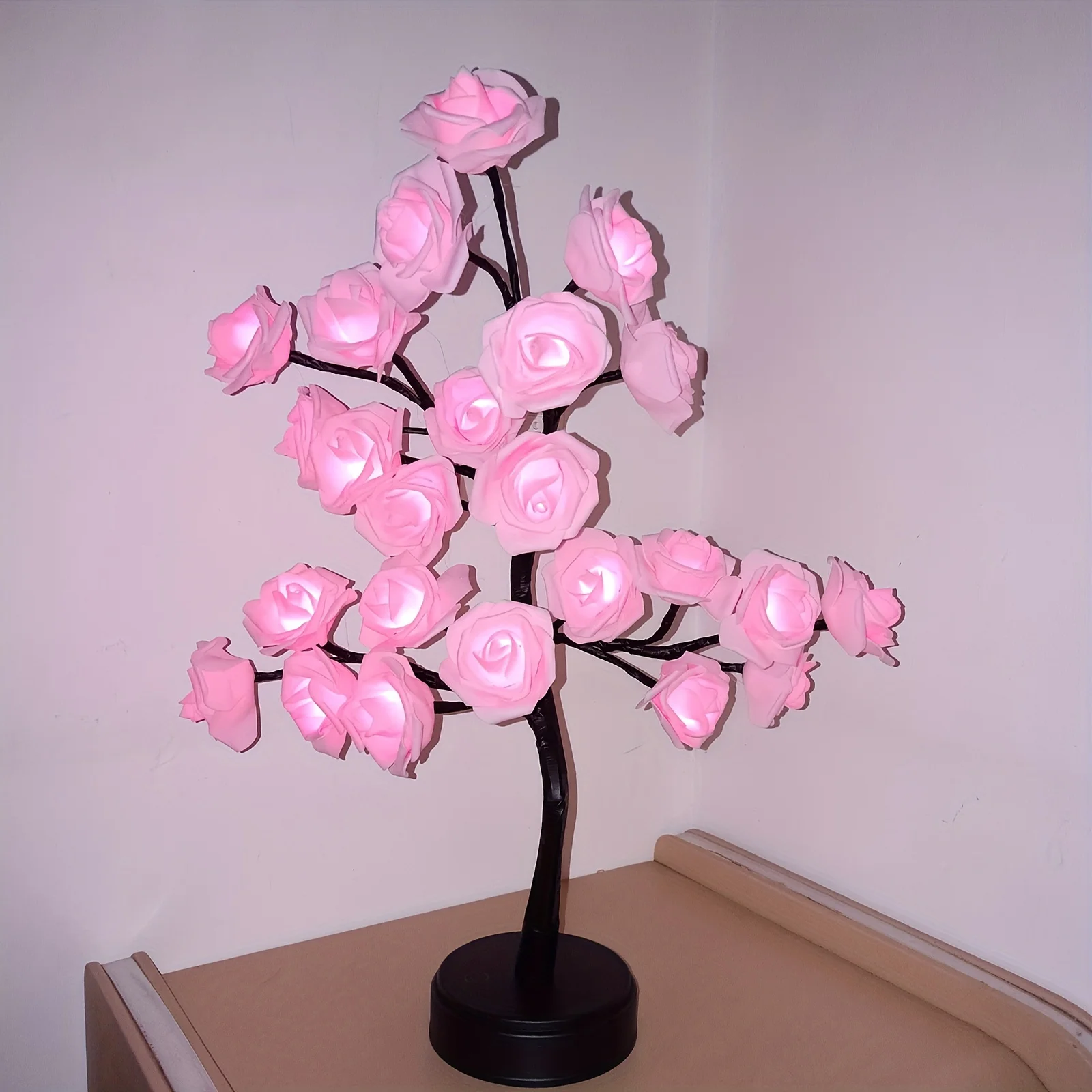 Battery USB Operated DIY Artificial Rose Flower Tree Lamp LED Tabletop Bonsai Tree Light Decoration for Valentine\'s Day Home
