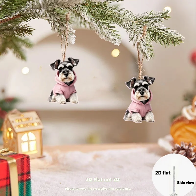

Cute 2D Schnauzer in Pink Hoodie Acrylic Keychain Handbag & Car Key Decoration Holiday & Birthday Gift Key Chains Kawai Key Ring