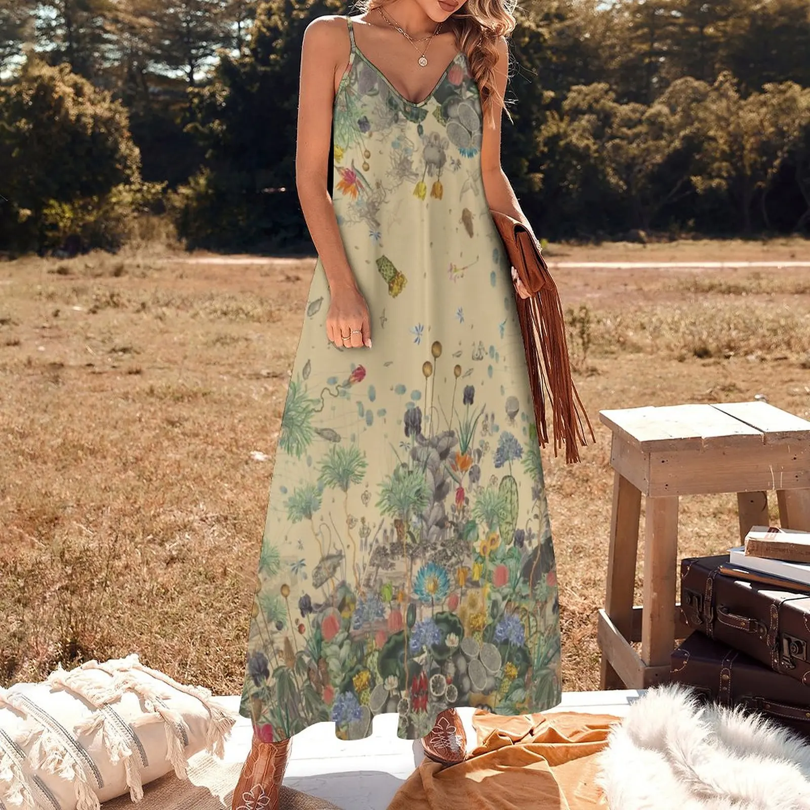 Garden Surround Sleeveless Dress summer dress daily dresses with long sleeves