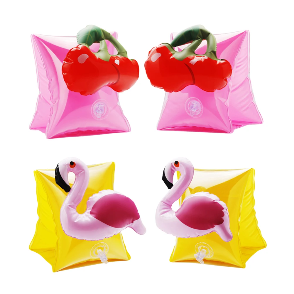 

4pcs Arm Circle Float Swimming Ring Inflatable Cherry Flamingo Cartoon Swim Sleeves Kids Beach Pool Water Fun Lightweight PVC