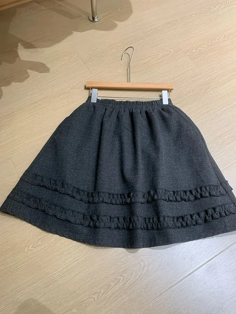 2026 Faldas Mujer De Moda Thicked Women Skirt High Waist A-line Jupe Sweet Ruffles Loose Woolen Short Skirts Winter Korean Saia