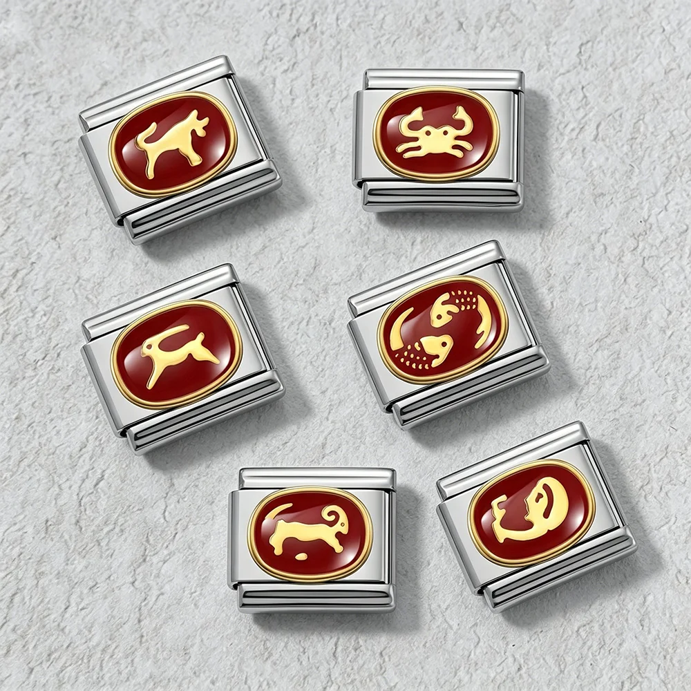2026 Neue Mode Bunte 1-12 Sternzeichen Edelstahl-Charm-Gliederarmband im italienischen Stil 9mm für DIY Schmuckherstellung für Damen und Herren – Detail 4
