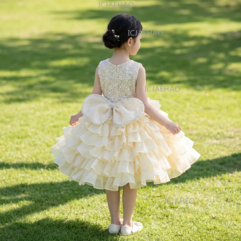 Girl One-Year-Old Dress Sequined PuffyPrincess Dress 2026 New Style Costume Luxury Style Cake Skirt Little Girl Birthday Party