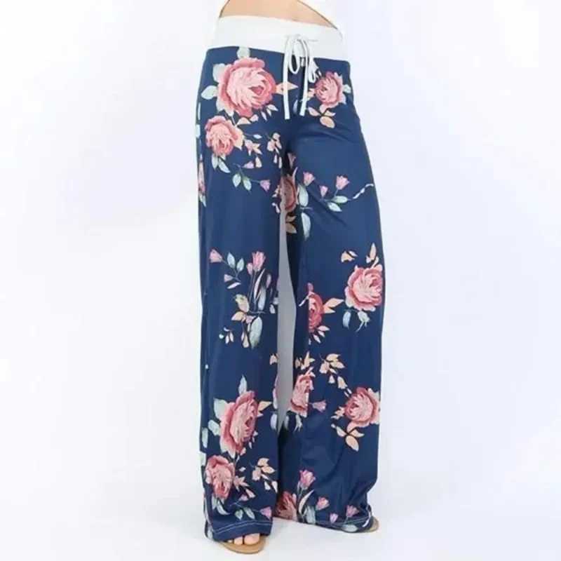 Plus Size L-8XL Fashion Women Casual Loose Stretch Printing Long Wide Leg Yoga Pants Drawstring  Lounge Pants Pajama Pants