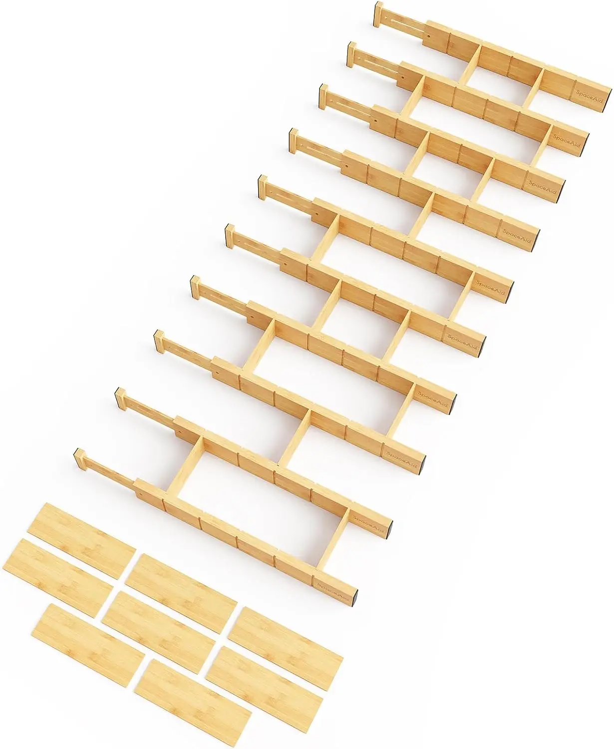 

Adjustable Bamboo Drawer Dividers with Inserts and Labels, Expandable 17"-22", Natural