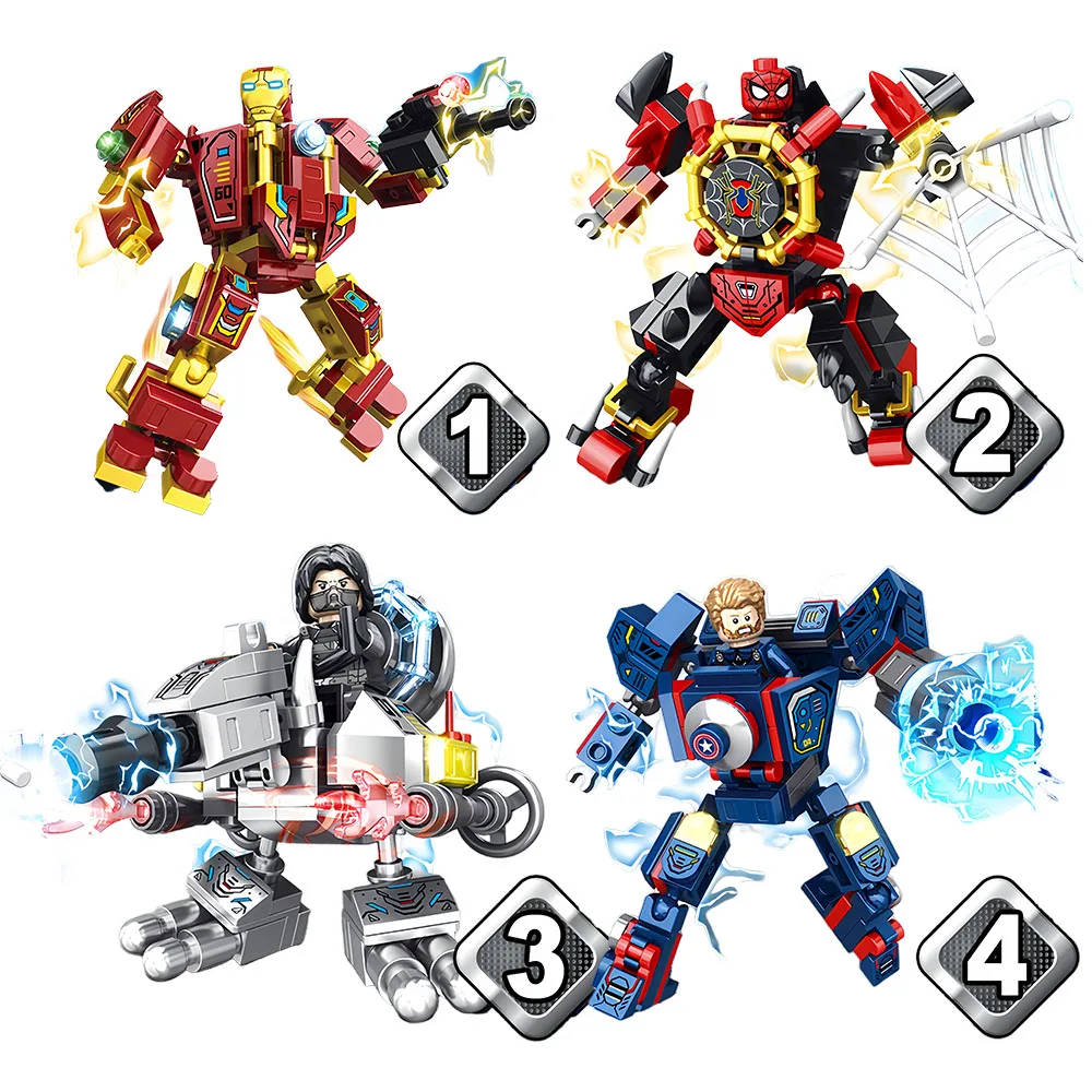 Novo produto OBM 9127, conjunto de blocos criativos 4 em 1 para montar sua própria equipe heroica, para crianças e colecionadores, presente para meninos.