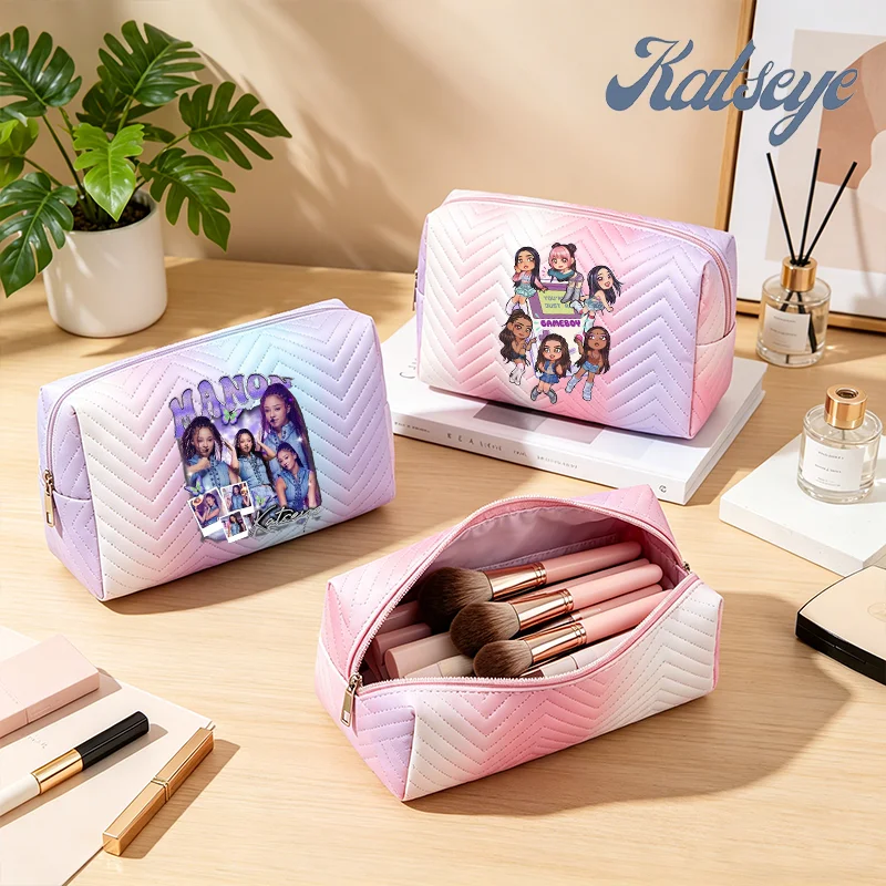 Sac cosmétique pour femme Katseye, grande capacité, portable, avec fermeture éclair, imprimé Kpop, sac à main, porte-monnaie, trousse de toilette de voyage